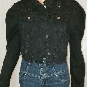 Distressed Puff sleeve Denim Jacket